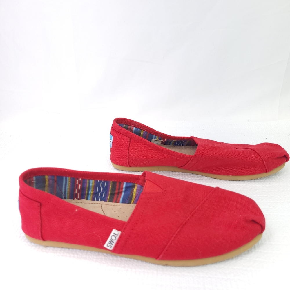 Toms Classics Shoes Bright Red Wrap Style Slip On Comfort Flats Womenw Size 8